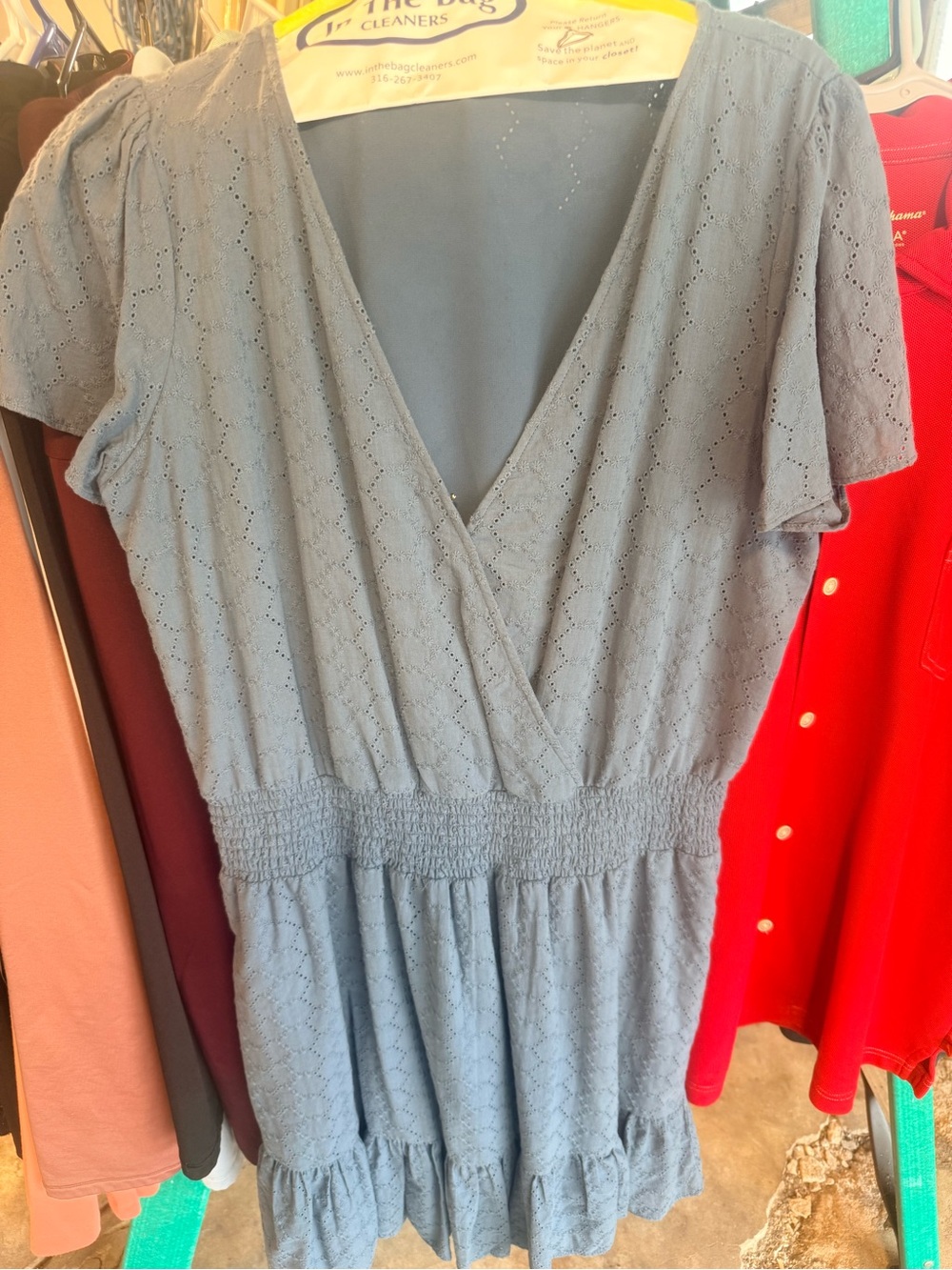 MICHAEL Michael Kors Light Blue Eyelet Surplice Mini Dress